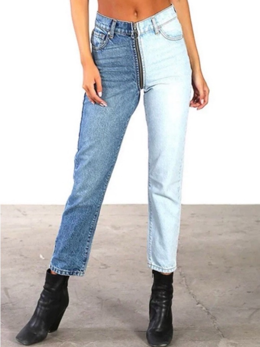 Revice Yin Yang Split Two Tone Zip Front Jeans Size 25